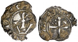 Comtat d'Urgell. Aurembiaix (1228-1231). Agramunt. Òbol. (Cru.V.S. 125) (Cru.C.G.1942). 0,25 g. Cospel faltado. Muy rara. (MBC).