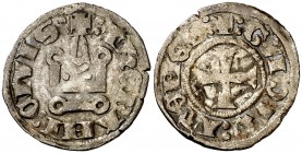 Gran Companyia Catalana (1311-1390). Ducados de Atenas y Neopatria. Diner tornés. (Cru.V.S. 747 var) (Cru.C.G. 2682). 0,71 g. Rara. MBC.