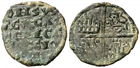 Alfonso X (1252-1284). Sin marca de ceca. Óbolo de las 6 líneas. (AB. 247). 0,42 g. Escasa. MBC-/MBC.