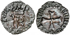 Catalina y Juan de Albert (1483-1512). Navarra. Cornado. (Cru.V.S. 293). 0,48 g. Mínimo defecto de cospel. Escasa. MBC-.
