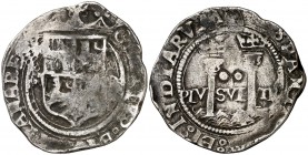 s/d. Juana y Carlos. México. 2 reales. (Cal. 121). 6,51 g. BC/MBC-.