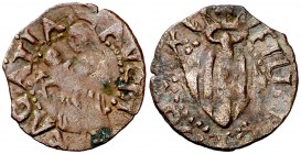 s/d. Felipe II. Puigcerdà. 1 ardit. (Cal. 842) (Cru.C.G. 3829). 0,57 g. Rara. MBC-.