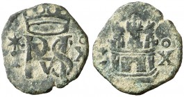 s/d. Felipe II. Cuenca. 1 blanca. (Cal. 818) (J.S. A-132 var). 0,87 g. MBC.