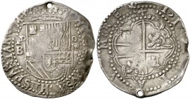 s/d. Felipe II. Potosí. B (Juan de Ballesteros Narváez). 4 reales. (Cal. 344). 13,30 g. Escudo entre P/B y . Seis flores de lis en las armas de Borgoñ...