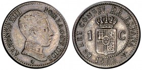 1906*6. Alfonso XIII. SMV. 1 céntimo. (Cal. 76). 0,99 g. Rara. MBC.