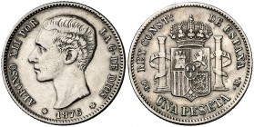 1876*1-7-. Alfonso XII. DEM. 1 peseta. (Cal. 54). 4,91 g. MBC-/MBC.