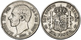 1881*1881. Alfonso XII. MSM. 1 peseta. (Cal. 56). 4,99 g. Escasa. MBC-/BC+.