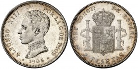 1905*1905. Alfonso XIII. SMV. 2 pesetas. (Cal. 34). 10,06 g. Bella. S/C-.