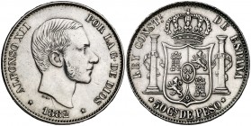 1882. Alfonso XII. Manila. 50 centavos. (Cal. 82). 13 g. Limpiada. (MBC+).