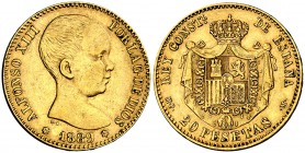 1889*1889. Alfonso XIII. MPM. 20 pesetas. (Cal. 4). 6,44 g. MBC+.