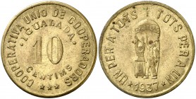 Igualada. Cooperativa Unió de Cooperadors. 5, 10 céntimos, 1 y 5 pesetas. (AL. 3246 a 3249). Lote de 4 monedas, serie completa. Escasas. MBC-/MBC+.