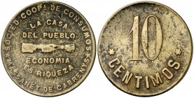 Massanet de Cabrenys. Sociedad Cooperativa de Consumos. La Casa del Pueblo. 10 céntimos. (AL. 1870). 7,37 g. Rara. MBC-.