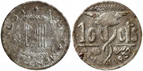 Olot. 10 céntimos. (T. 1950) (Cal. 14). 3,51 g. Manchitas. (MBC+).