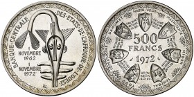 1972. Estados Africanos del Oeste. 500 francos. (Kr. 7). 25,06 g. AG. S/C-.