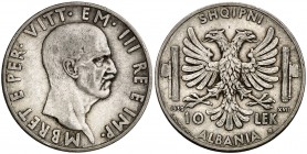 1939. Albania. R (Roma). 10 lek. (Kr. 34). 10 g. AG. MBC+.
