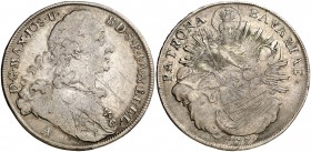 1773. Alemania. Baviera. Maximiliano III, José. A (Amberg). 1 taler. (Kr. 519.2). 27,84 g. AG. Rayitas. Escasa. MBC-.