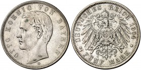 1904. Alemania. Baviera. Otón. D (Múnich). 5 marcos. (Kr. 915). 27,67 g. AG. MBC/MBC+.