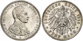 1913. Alemania. Prusia. Guillermo II. A (Berlín). 5 marcos. (Kr. 536). 27,75 g. AG. Buen ejemplar. MBC+.