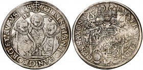1592. Alemania. Sajonia albertina. Cristian II, Augusto y Juan Jorge I. HB. 1 taler. (Kr. 314) (Dav. 9820). 28,71 g. AG. MBC-.