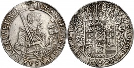 1651. Alemania. Sajonia albertina. Juan Jorge I. Chemnitz. CR. 1 taler. (Kr. 425). 28,67 g. AG. Soldadura en canto. Escasa. (MBC).