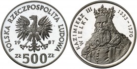 1987. Polonia. 500 zlotych. (Kr. 173). 17,31 g. Rara. Proof.