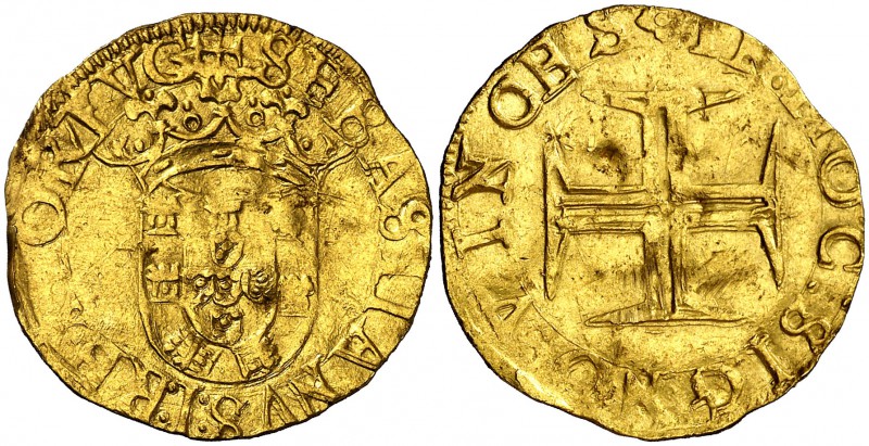 Portugal. Sebastián I. 500 reis. (Gomes 57.10) (Fr. 41). 3,78 g. AU. Golpes. MBC...
