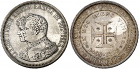 1898. Portugal. Carlos I. 1000 reis. (Kr. 539). 24,86 g. AG. Leves golpecitos. Escasa. EBC-/EBC.