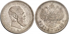 1892. Rusia. Alejandro III. . 1 rublo. (Kr. 46). 19,70 g. AG. Golpecitos. Rara. MBC-.