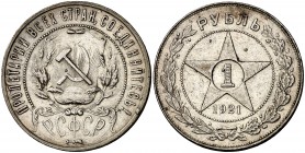 1921. Rusia. A. 1 rublo. (Kr. 84). 19,94 g. AG. Leves marquitas. Escasa. MBC+.