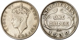1939. Seychelles. Jorge VI. 1 rupia. (Kr. 4). 11,39 g. AG. Escasa. MBC.