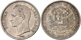1903. Venezuela. 5 bolívares. (Kr. 24.2). 24,87 g. AG. MBC+.
