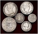 1733-1867. Lote de 6 divisores españoles en plata. A examinar. BC/BC+.