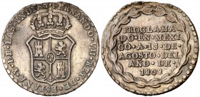 1808. Fernando VII. México. Medalla de Proclamación. (Ha. 33). 6,44 g. 27 mm. AG. Defecto de cospel en borde. (MBC+).