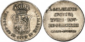 1833. Isabel II. Zaragoza. Medalla de Proclamación. (Ha. 36) (V. 763). 5,67 g. 27 mm. AG. Escasa. MBC.
