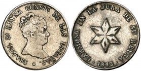 1843. Isabel II. Carmona. Mayoría de edad. Medalla de Proclamación. (Ha. 6). 5,92 g. 23 mm. AG. Escasa. MBC-.