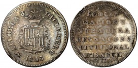 1843. Isabel II. Mallorca. Mayoría de edad. Medalla de Proclamación. (Ha. 11). 4,28 g. 22 mm. AG. MBC+.