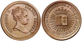 1837. Isabel II. Barcelona. Proclamación de la Constitución. Medalla. (Ruiz Trapero 620) (V. 774). 8,11 g. 24 mm. CU. EBC-.