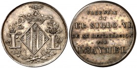 (1838). Isabel II. Valencia. VI Centenario de la Conquista. Medalla. (Medallero Valenciano 133). 3,81 g. 23 mm. AG. EBC-.