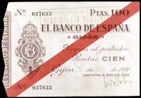 1936. Gijón. 100 pesetas. (Ed. C35). 5 de noviembre. Buen ejemplar. Raro así. MBC+.