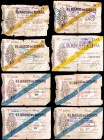 1936. Gijón. 5 (3), 25 (4) y 50 pesetas. Ocho billetes. Escasos. MC/BC+.