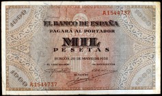 1938. Burgos. 1000 pesetas. (Ed. D35). 20 de mayo. Raro. MBC-.