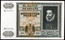 1940. 500 pesetas. (Ed. D40). 9 de enero, D. Juan de Austria. Reparado. Raro. BC+.