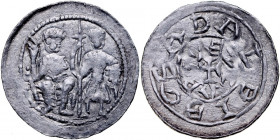 Bolesław III Krzywousty 1107-1138, Denar, Av.: Książę i Św. Wojciech, Rv.: Krzyż grecki, dwie legendy, ADALBERTVS / BOLESLAVS.