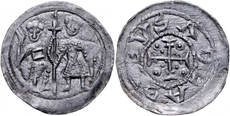 Bolesław III Krzywousty 1107-1138, Denar, Av.: Książę i Św. Wojciech, Rv.: Krzyż...
