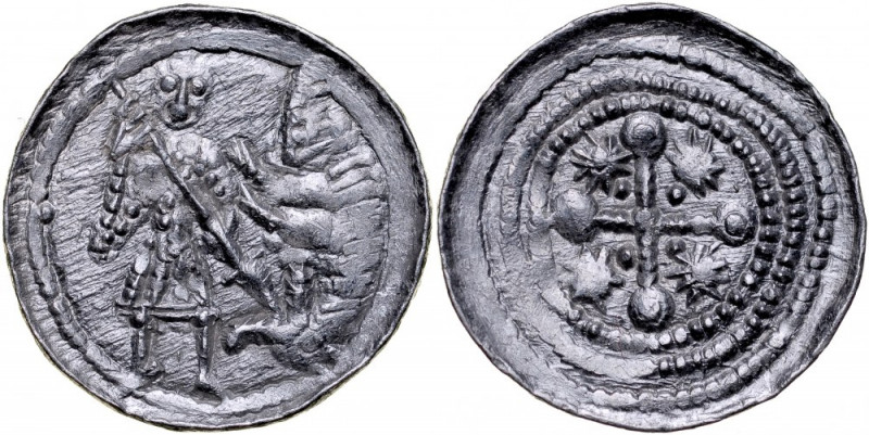 Bolesław III Krzywousty 1107-1138, Denar, Av.: Walka ze smokiem, Rv.: Krzyż o ra...