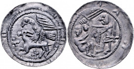 Władysław II Wygnaniec 1138-1146, Denar, Av.: Książę i jeniec, Rv.: Orzeł i zając, pod nim dwa krzyżyki.