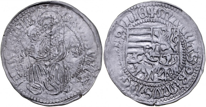 Księstwo Karniowskie, Maciej Corvin 1471-1490, Grosz bez daty, Av.: Tarcza herbo...