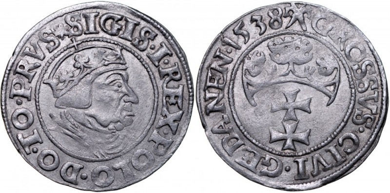 Zygmunt I Stary 1506-1548, Grosz 1538, Gdańsk. Kop. 7322, Gum. 564. ładna, połys...