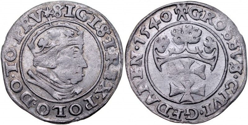 Zygmunt I Stary 1506-1548, Grosz 1540, Gdańsk. Kop. 7324, Gum. 566, połysk wpada...