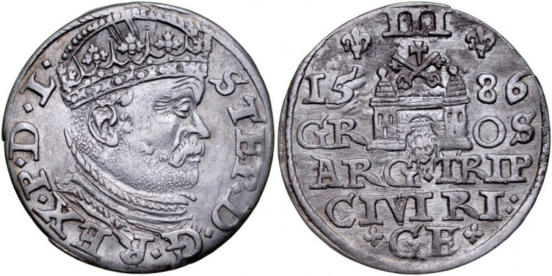 Stefan Batory 1576-1586, Trojak 1586, Ryga. Kop. 8097, Iger R.86.1.a, Gerb. 17a,...